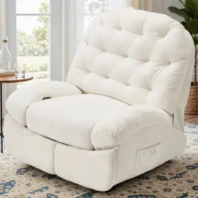 Esright 920770663321 Oversized 360 Swivel Rocking Recliner - Plush Chenille Glider Chair For Adults
