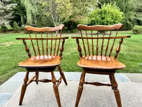 10-6051 Ethan Allen #10-6051 Nutmeg Heirloom Comb Back Swivel Chair Maple Set Of 2