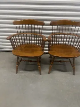 10-6102a Ethan Allen Heirloom Nutmeg Maple Comb Back Dining Arm Chair Lot Of 2