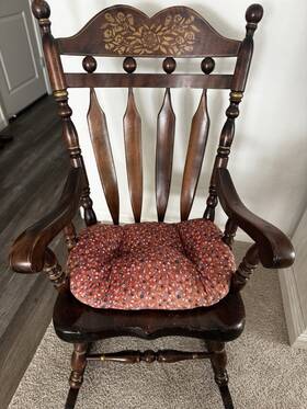 Ethan Allen 12-9019-618 Traditional Dark Wood Rocking Chair With Floral Cushion