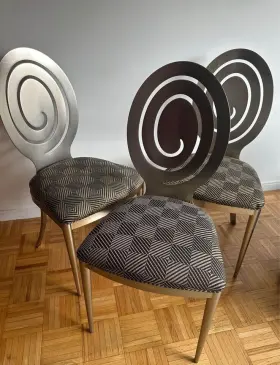 13-6420 Ethan Allen Radius Dining Chairs Brushed Nickel Metal Modern Industrial