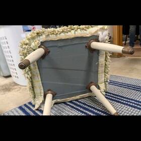 Ethan Allen 13-7118 75186 473379 Plaid Cotton Blend Accent Chair Light Wood Frame Beige Blue Yellow