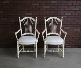 26-6201a Ethan Allen Dining Arm Chairs Country French Wheatback By A Pair