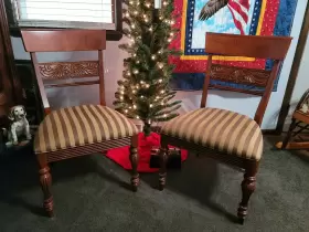29-6500 Ethan Allen #29-6500 Mackenzie Dining Room Side Chairs #296500 Old World Stripes Cinnabar