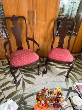 758315 Ethan Allen Queen Anne Dining Chairs 2 Armchairs 4 Armless Cherry Wood Sanitized