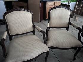 Ethan Allen Rn-48864 Set Of 2 Upholstered Wood Accent Armchairs Beige Check