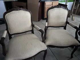Rn-48864 Ethan Allen Set Of 2 Upholstered Wood Accent Armchairs Beige Check