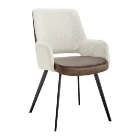 Euro Style 727511984352 Desi Armchair In Ivory Fabric And Brown Leatherette With Black Base - Set Of 1