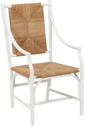 384717 Eurolux Home Traditional White Rattan Armchair With Rush Seat