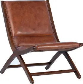 Dt-10959 Eurolux Home Antique Brown Gibbs Leather Chair With Teak Frame