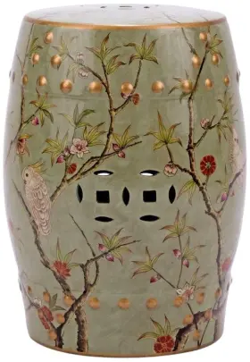 La-346 Eurolux Home Famille Rose Green Ceramic Floral Bird Stool