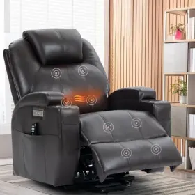Ezzup 891891338449 Power Lift Chair For Elderly Pu Leather Electric Recliner With Massage And Heati