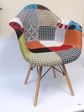 Qi004090 Fabulaxe Mid-century Modern Upholstered Plastic Fabric Patchwork Daw Shell Dining Chair