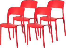 Qi004227.rd.4 Fabulaxe Plastic Dining Chairs Set Of 4 Red Patio Open Curved Back