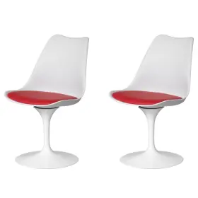 Qi004628.rd Fabulaxe Modern White Tulip Side Chair With Red Cushioned Seat
