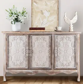 Zwd001gy-11 Fansafurn Accent Storage Cabinet With 3 Carved Doors And Shelves Farmhouse Sideboard B