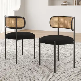 Farini 942348315221 Modern Upholstered Dining Chairs Set Of 2 Rattan Back Room Chai