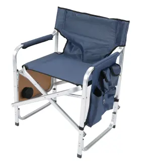Faulkner 088805488728 Aluminum Director Chair With Folding Tray And Cup Holder Blue