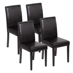 Fdw 848837016418 Set Of 4 Waterproof Pu Cushion Dining Chairs With Wood Legs Black Leather