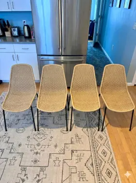 Basc101 Feelgood Rattan Wicker Chars 4 Pc Side Dining Patio Kitchen Black Metal Mcm Minty Lot