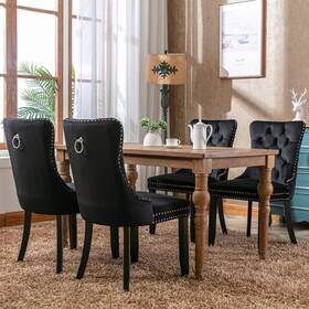 Fetines Jk92100.2vd Set Of 4 Modern Upholstered Dining Chairs With Solid Wood Legs And Nailhead Trim