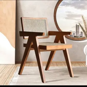 0188-bk First Of A Kind Modern Rattan Dining Arm Chair With Wooden Frame In Teak