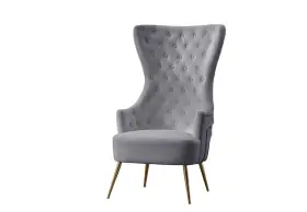 First Of A Kind 723326920349 Destiny Modern Accent Chair Velvet Upholstered Gold-tone Legs Living Room Gray
