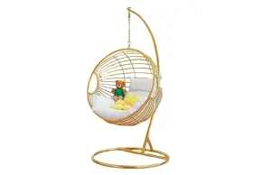 First Of A Kind 723326920516 Tarzan Egg Swing Chair Hanging With Stand Metal Frame Plush Cushion White