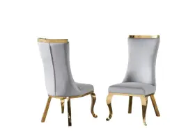First Of A Kind 723326921315 Romeo Velvet Dining Chairs Set 2 High Back Upholstered Polished Gold Leg Gray