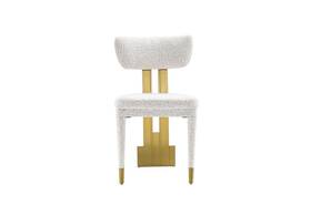 First Of A Kind 723326921575 Amari Dining Chair Plush Upholstered With Gold Accents Back Support White