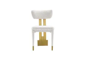 First Of A Kind 723326921575 Amari Dining Chair Plush Upholstered With Gold Accents Back Support White