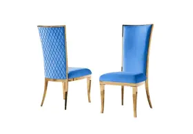 Fk-aj-9015-blue First Of A Kind Roxy Velvet Dining Chairs Set 2 High Back Upholstered Bedroom Blue