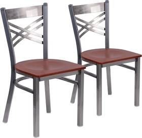 Flash Furniture 2-xu-6fob-clr-chyw-gg Hercules X-back Metal Chair Cherry Wood Seat Set Of 2