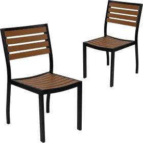 2-xu-dg-hw6036-gg Flash Furniture Lark Stackable Side Chair Faux Teak Poly Slats Set Of 2