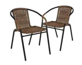 3-umi-148 Flash Furniture Stackable Patio Chairs Set 2 Outdoor Dining Porch Garden Brown Rattan Bistro New