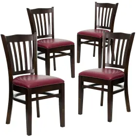 4xuw08walbrv Flash Furniture Walnut Vertical Slat Back Vinyl Restaurant Chairs Burgundy