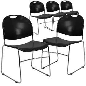 5rut188bkchr Flash Furniture Hercules Series Plastic Ultra-compact Stack Chair Black/chrome 5