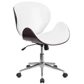 Flash Furniture 847254099240 Mid-back Mahogany Wood Swivel Conference Chair In White Leather