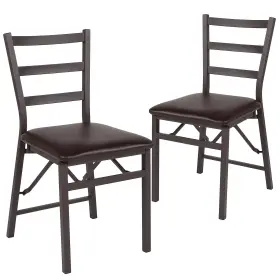 Flash Furniture 889142703266 2 Pack Hercules Series Brown Folding Ladder Back Metal Chair Wit