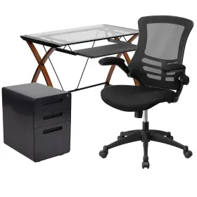 Blnnan28apx5bk Flash Furniture 36 Inch Glass Desk Office Bundle Set White