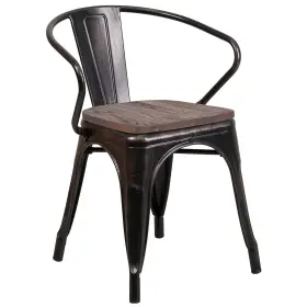 Ch31270bqw Flash Furniture Luna Contemporary Metal/wood Dining Chair Black-antique Gold