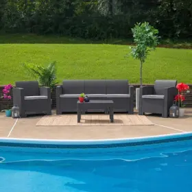 Dad-sf2-1-dkgy-gg Flash Furniture Dk Gray Rattan Chair With All-weather Lt