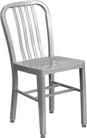 Fa-ch-61200-18-sil-gg Flash Furniture Commercial Grade Metal Indoor Outdoor Dining Chair Stackable Silver