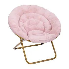 Fvfmc025blsgd Flash Furniture Gwen Faux Fur Folding Saucer Moon Chair Blush / Soft Gold Frame