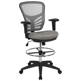 Hl00011cbkltgy Flash Furniture Mesh Ergonomic Drafting Chair With Adjustable Foot Ring And