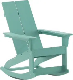 Jj-c14709-sfm-gg Flash Furniture Finn Poly Resin Wood Adirondack Rocking Chair Sea Foam