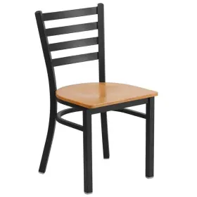 Xudg694bladnatw Flash Furniture Restaurant Chair 16.5 Inch Ladder Back Metal Black Natural Wood Seat