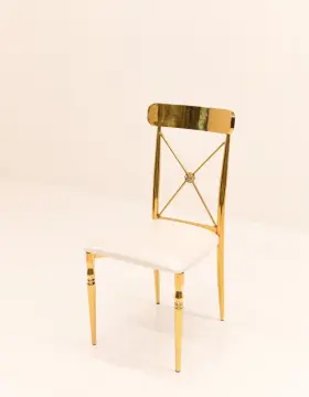 Fm Event Productions 749565878654 Luxury Gold Stainless Steel Cross Back Chair With White Cushion