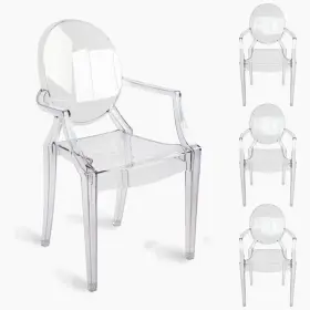Ch029 Foh Set Of 4 Clear Ghost Chairs With Armrest Transparent Stackable For Party Event