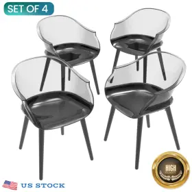 Dc097 Foh Set Of 4 Translucent Black Smoke Pc Acrylic Dining Chairs Clear Ghost Chair